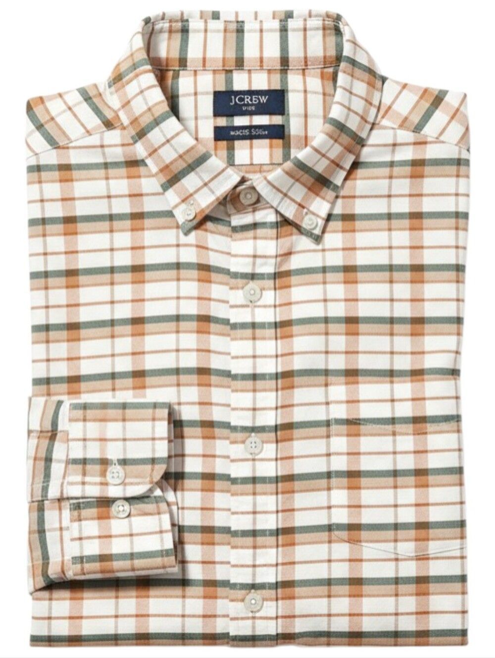 J. Crew Men's Shirt Button Down Oxford in Cream, Tan & Green - XXL Slim - Picture 3 of 5
